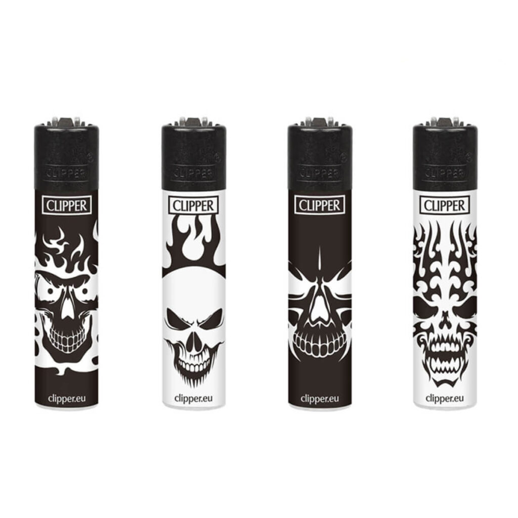 Зажигалка Clipper Mini Skull Black And White - BONG420